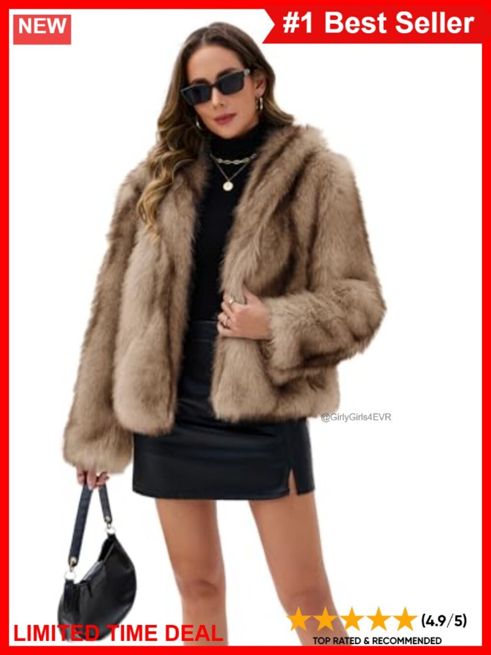 Faux Fur Cropped Jacket Long Sleeve Open Front Stand Collar